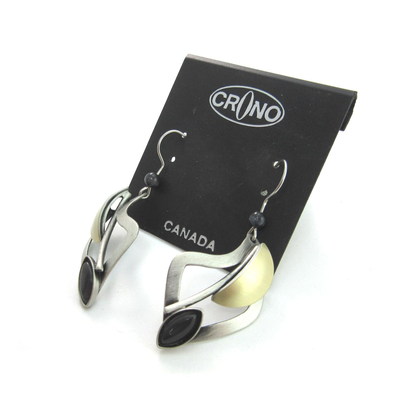 Dark Grey Cats Eye Two-tone Dangle Earrings by Christophe POLY
