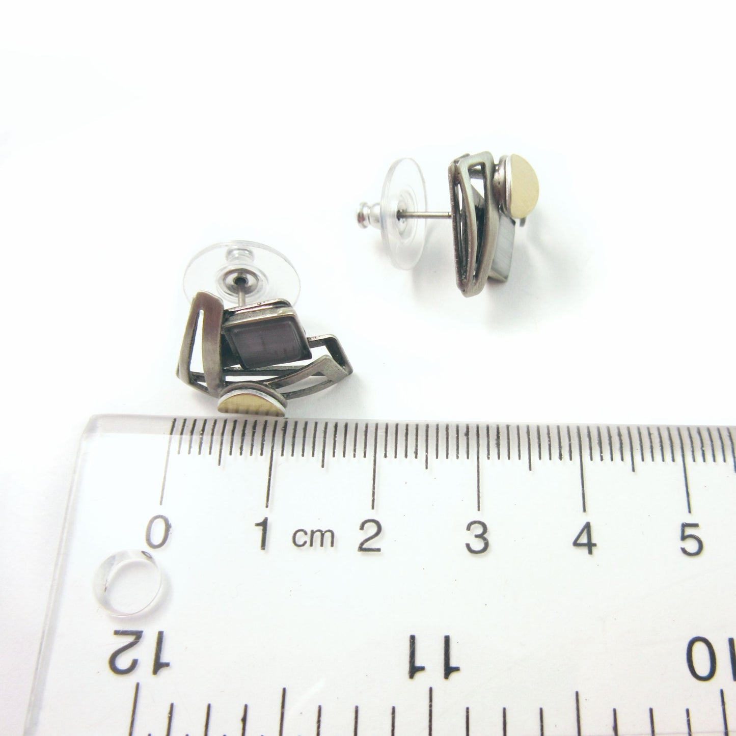 Grey Cat's Eye Geometric Stud Earrings by Christophe POLY