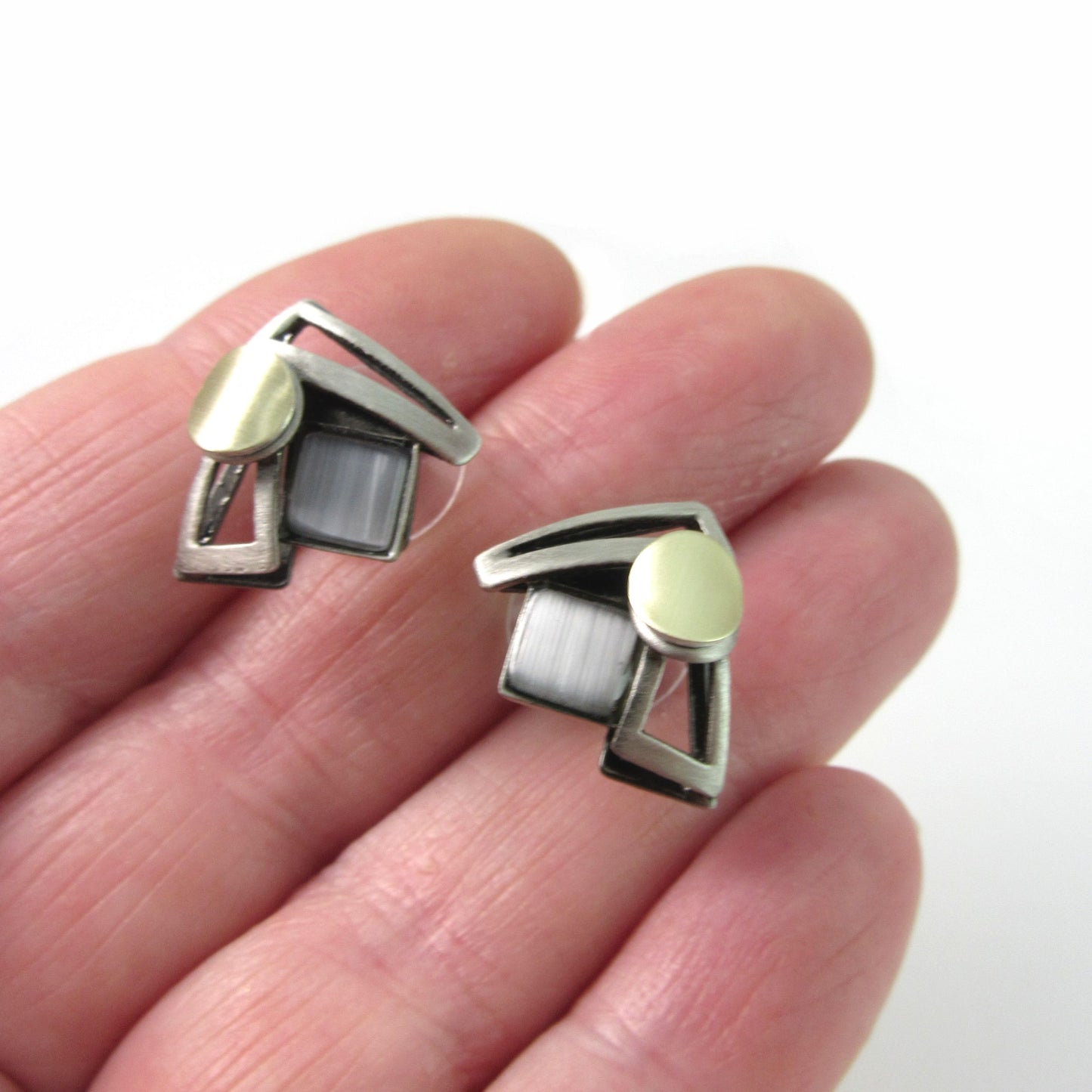 Grey Cat's Eye Geometric Stud Earrings by Christophe POLY