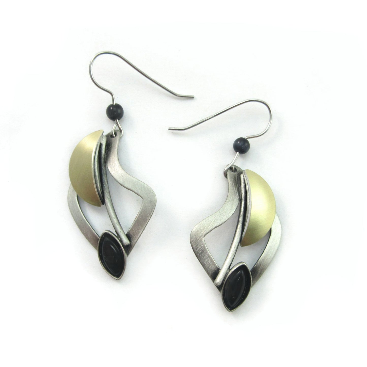 Dark Grey Cats Eye Two-tone Dangle Earrings by Christophe POLY