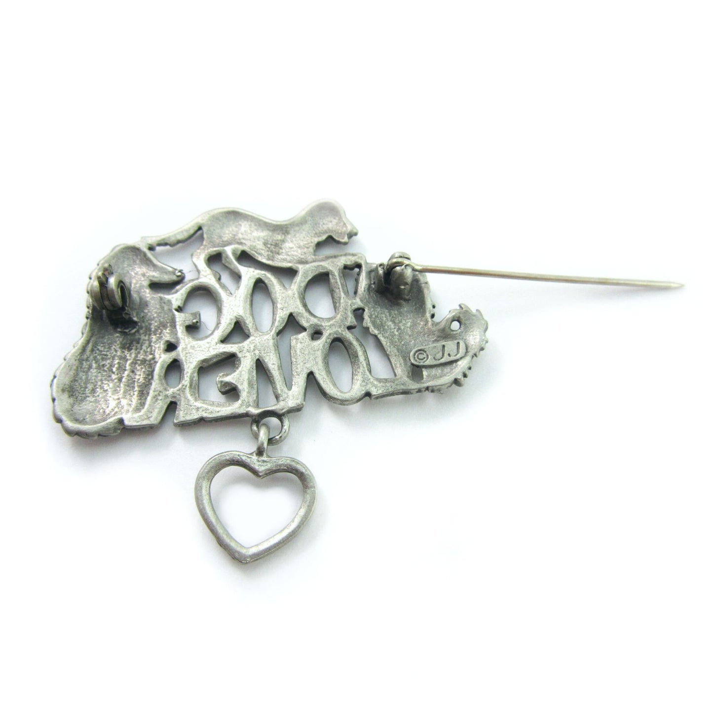 Pewter Dog Lover Brooch with Dangling Heart - 1549PP