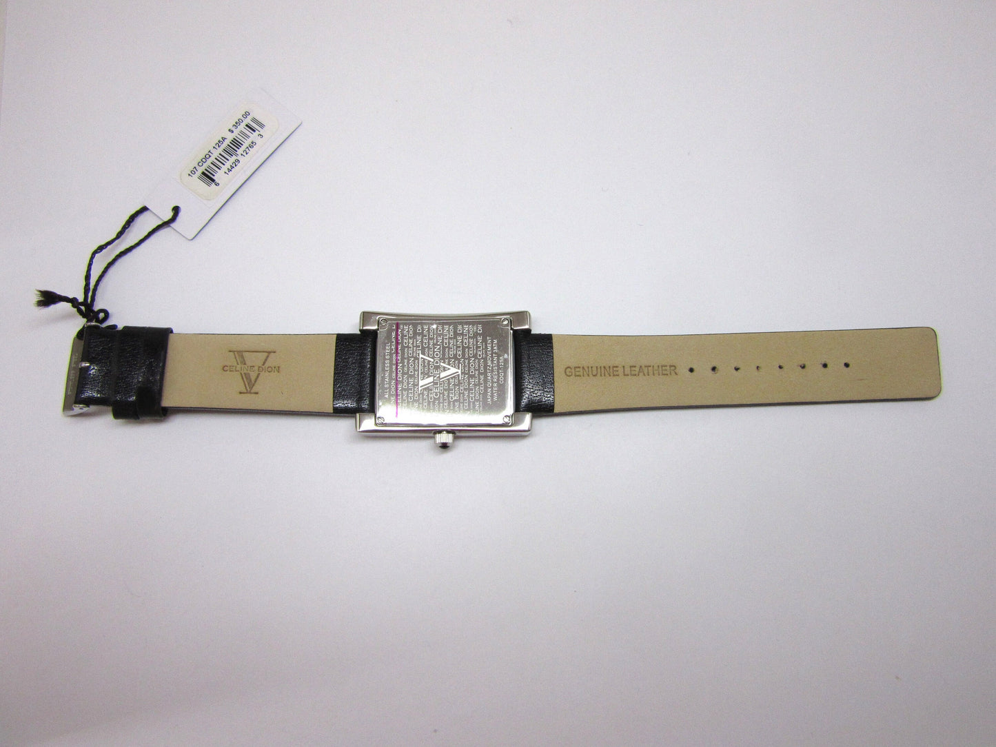 CELINE DION - Tank Style Crystal Pave Case with Black Band Wristwatch