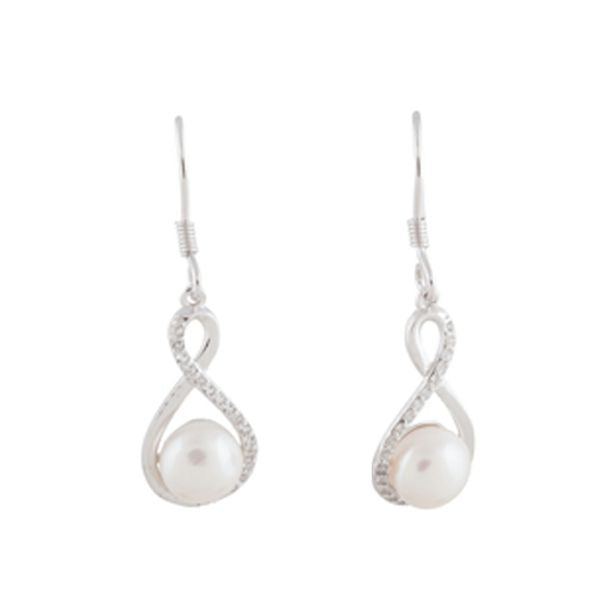 White Pearl and Cubic Zirconia Infinity Design in Sterling Silver - SET (or buy separately)