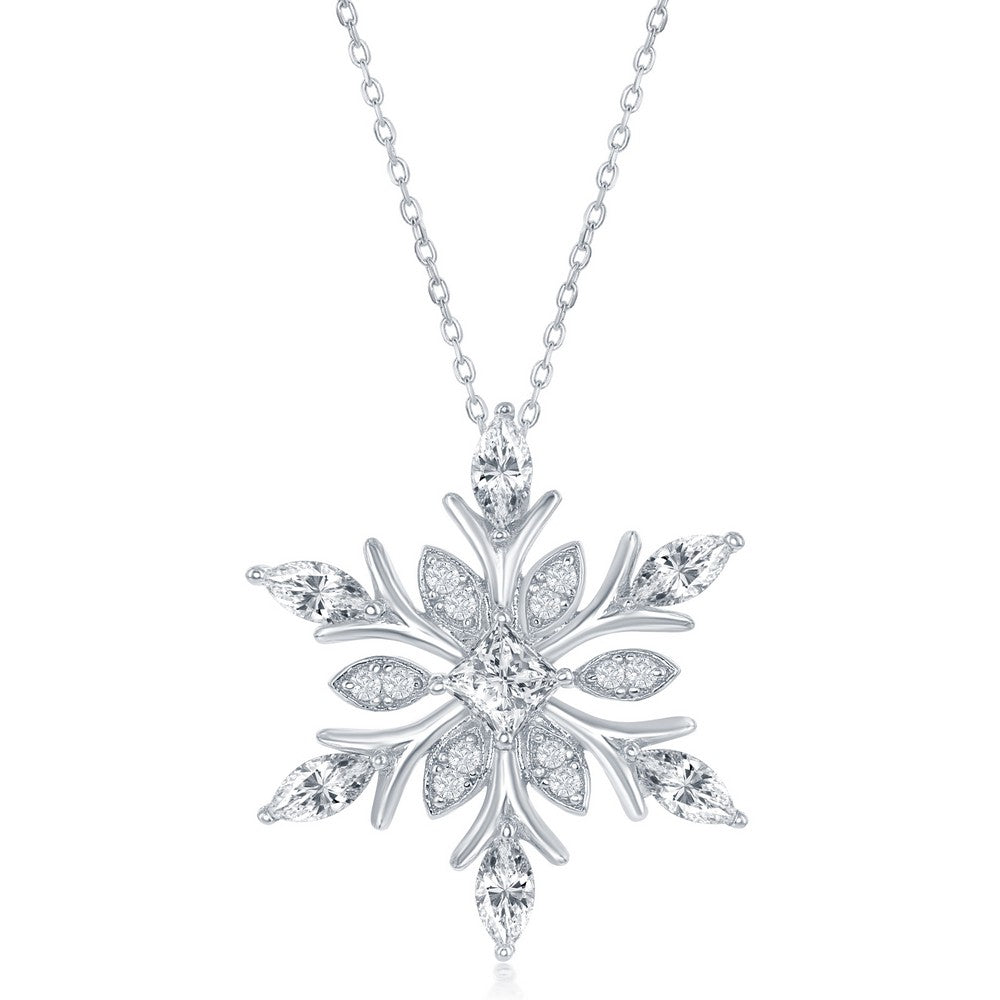 Sterling Silver and Cubic Zirconia Snowflake - Sterling Silver (includes chain) - K-6968