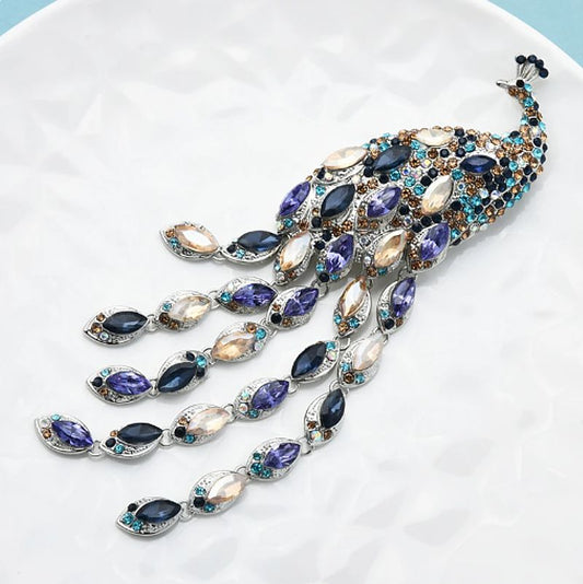 Large Peacock Pin/Pendant Rhinestone Brooch - Jewelry Pin (Pink or Purple Mix)