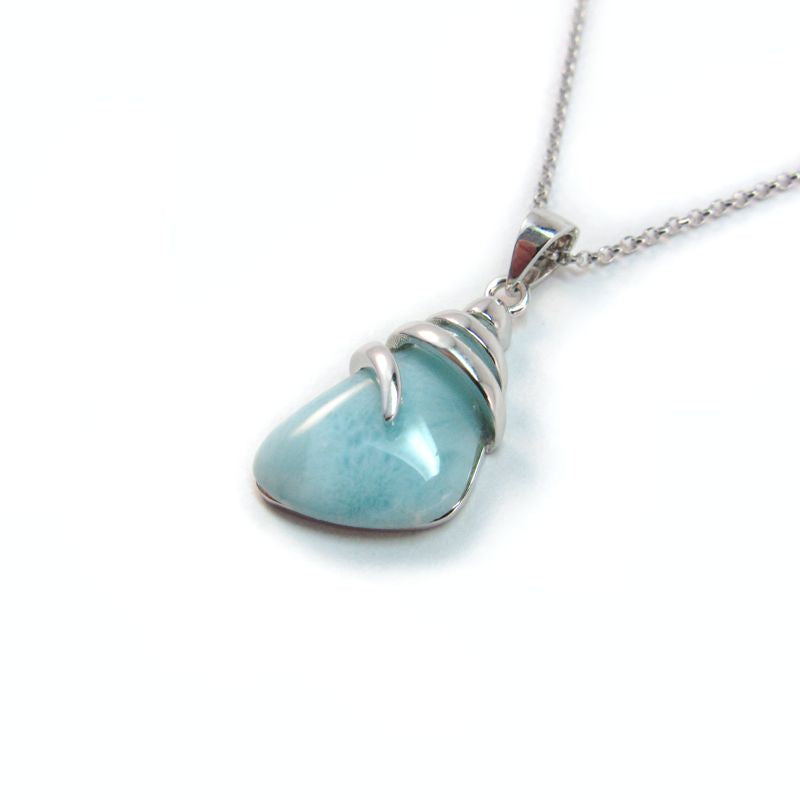 Sterling Silver and Triangular Blue Larimar Pendant with Spiral Top
