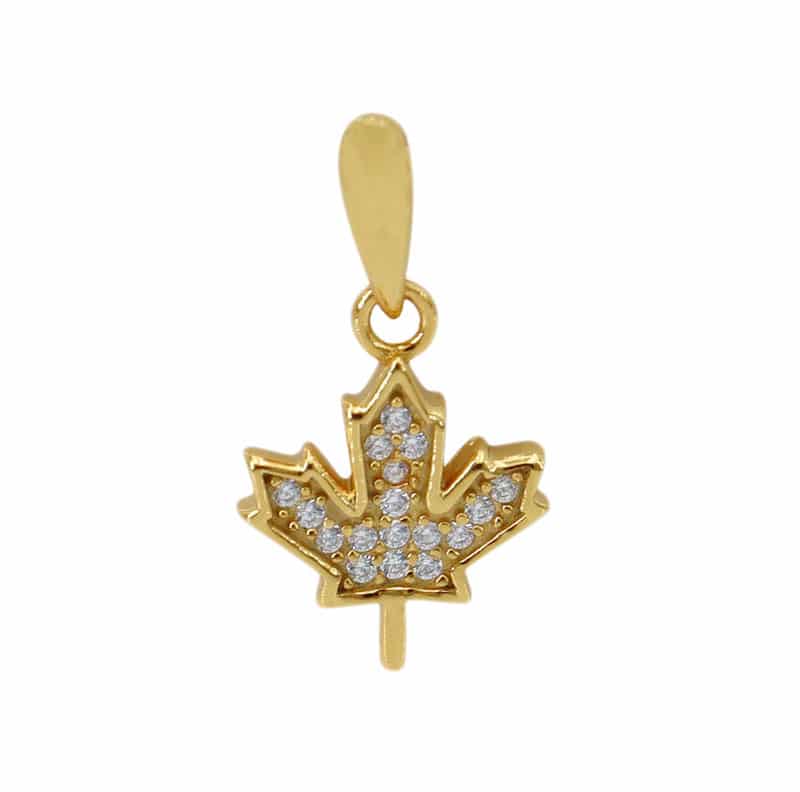Small Maple Leaf Pendant with Clear Cubic Zirconias - Sterling silver (with or without plating)