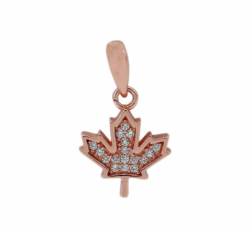 Small Maple Leaf Pendant with Clear Cubic Zirconias - Sterling silver (with or without plating)