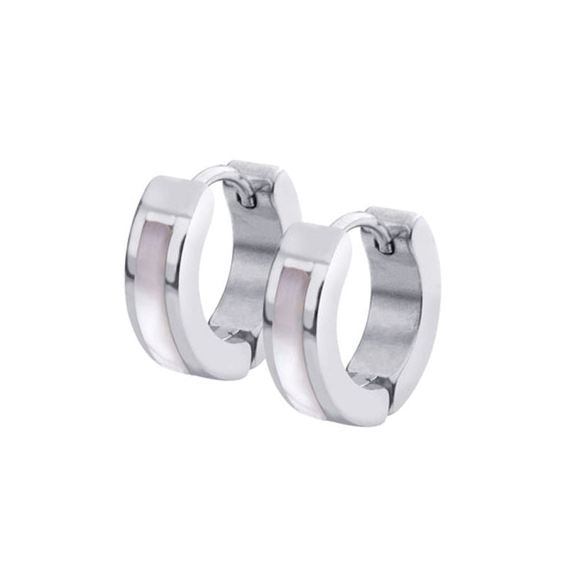 Steel Huggies with Single Row of Mother of Pearl (Shell) Inlay - Two styles