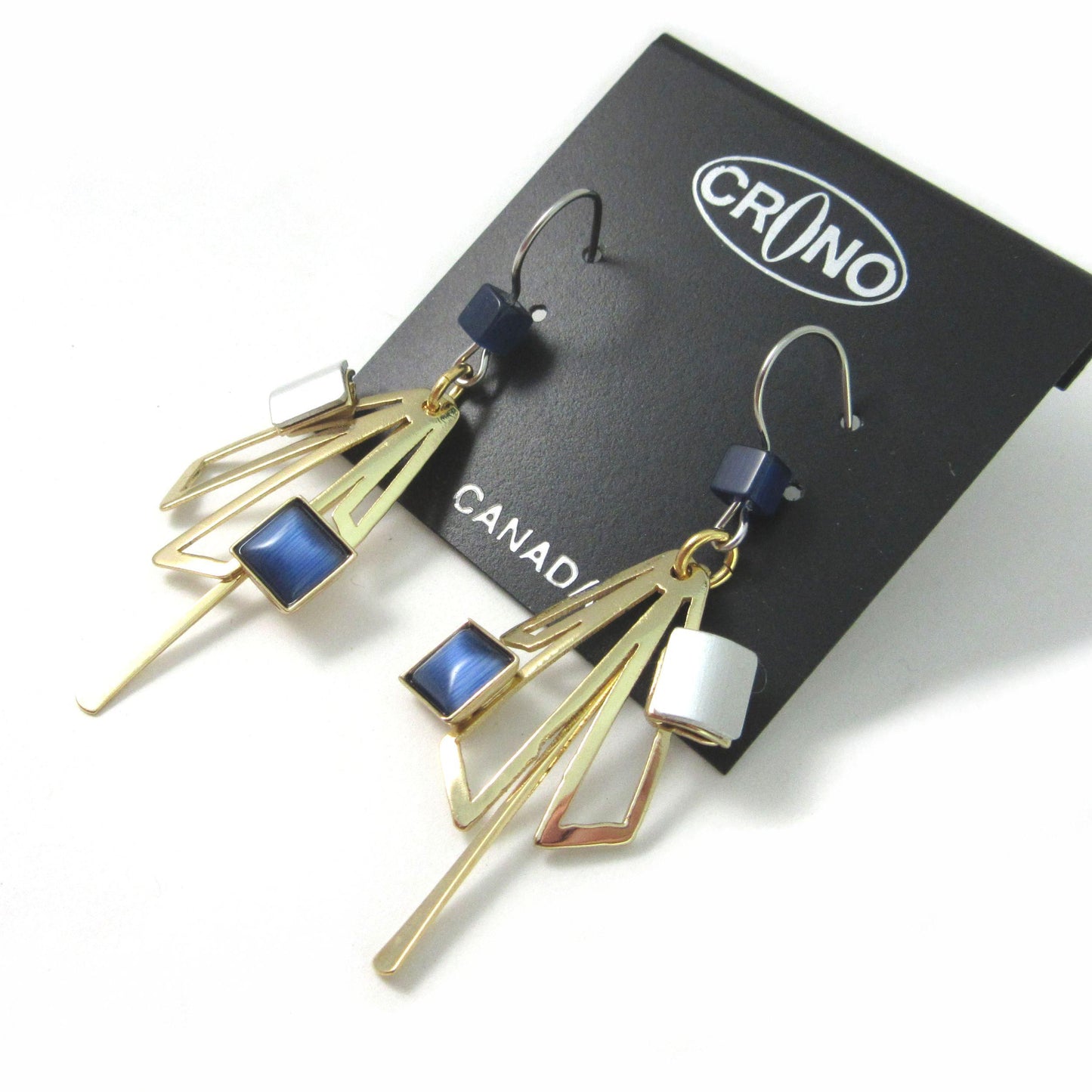 Navy Blue Cats Eye Two-tone Design by Christophe POLY - Dangle Earrings