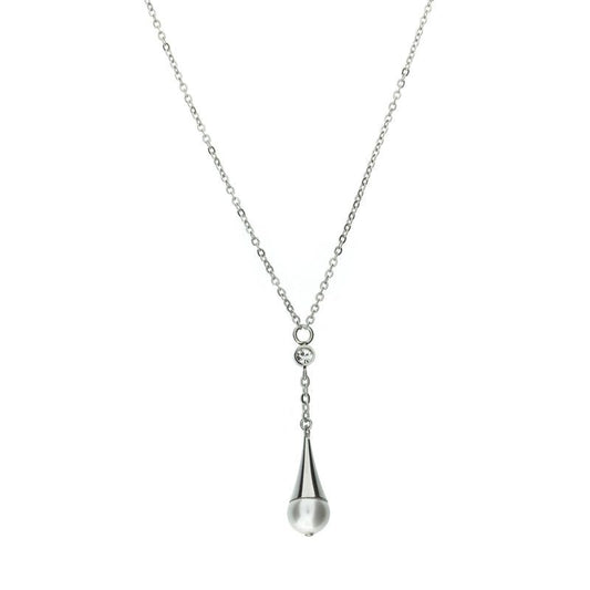 STEELX Necklace with Modern Pendant - Clear Crystal and Faux Pearl - 9146