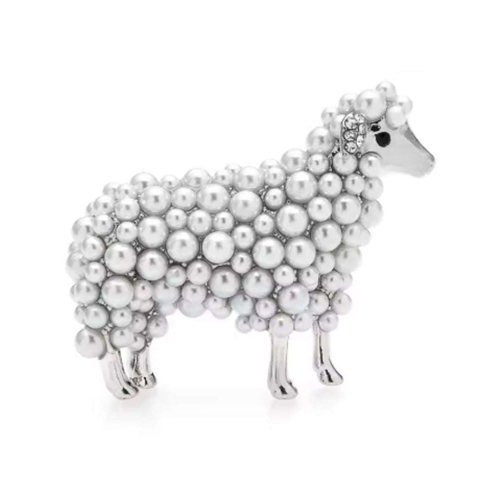 Pearly White Sheep Brooch with Silver - Jewelry Pin