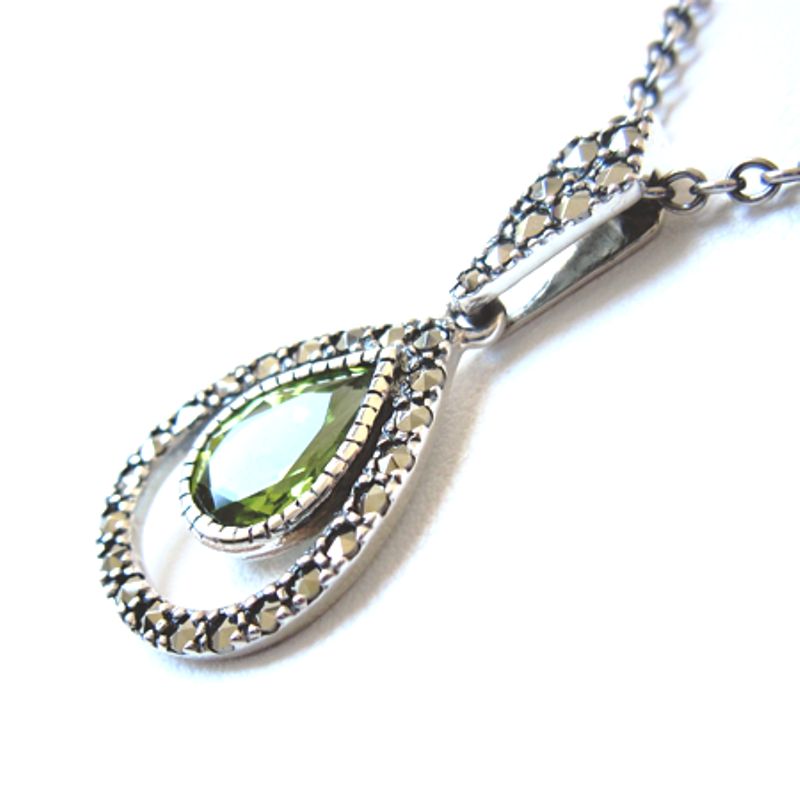 Marcasite and Peridot Teardrop Necklace