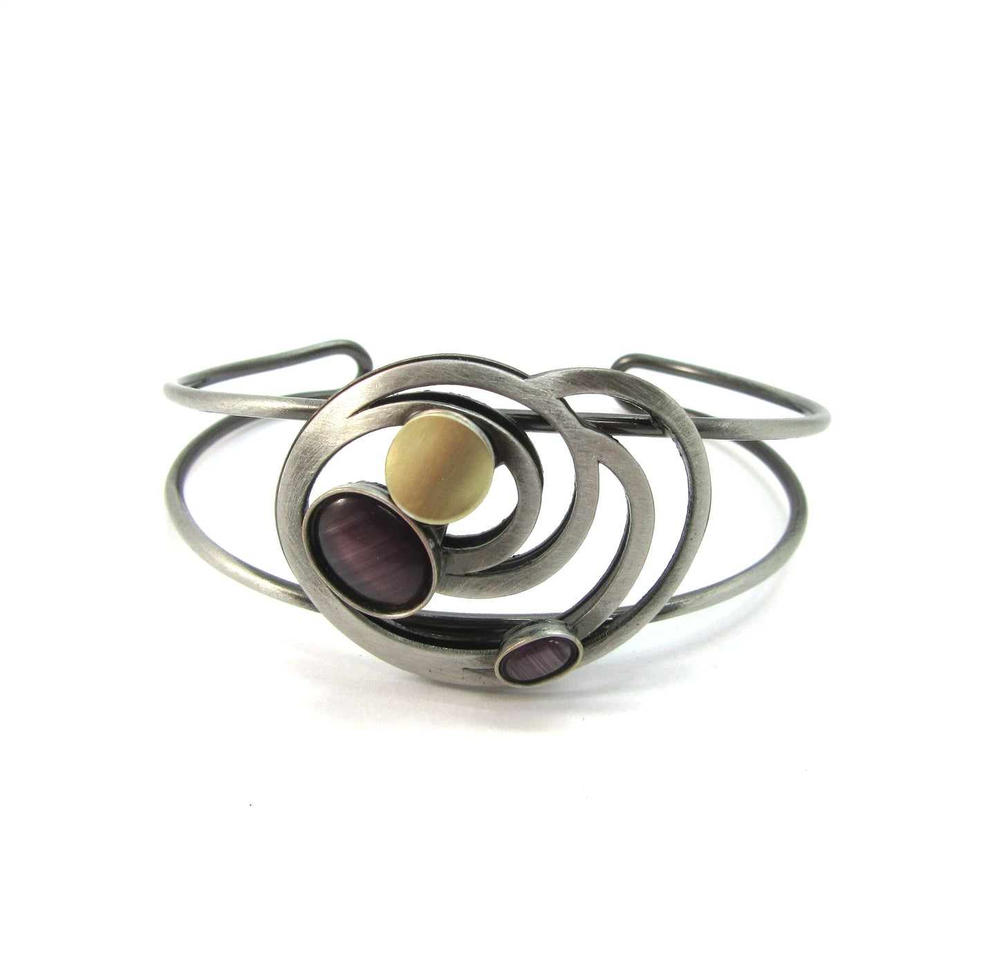 Plum Cats Eye Two-tone Cuff Bracelet by Christophe POLY