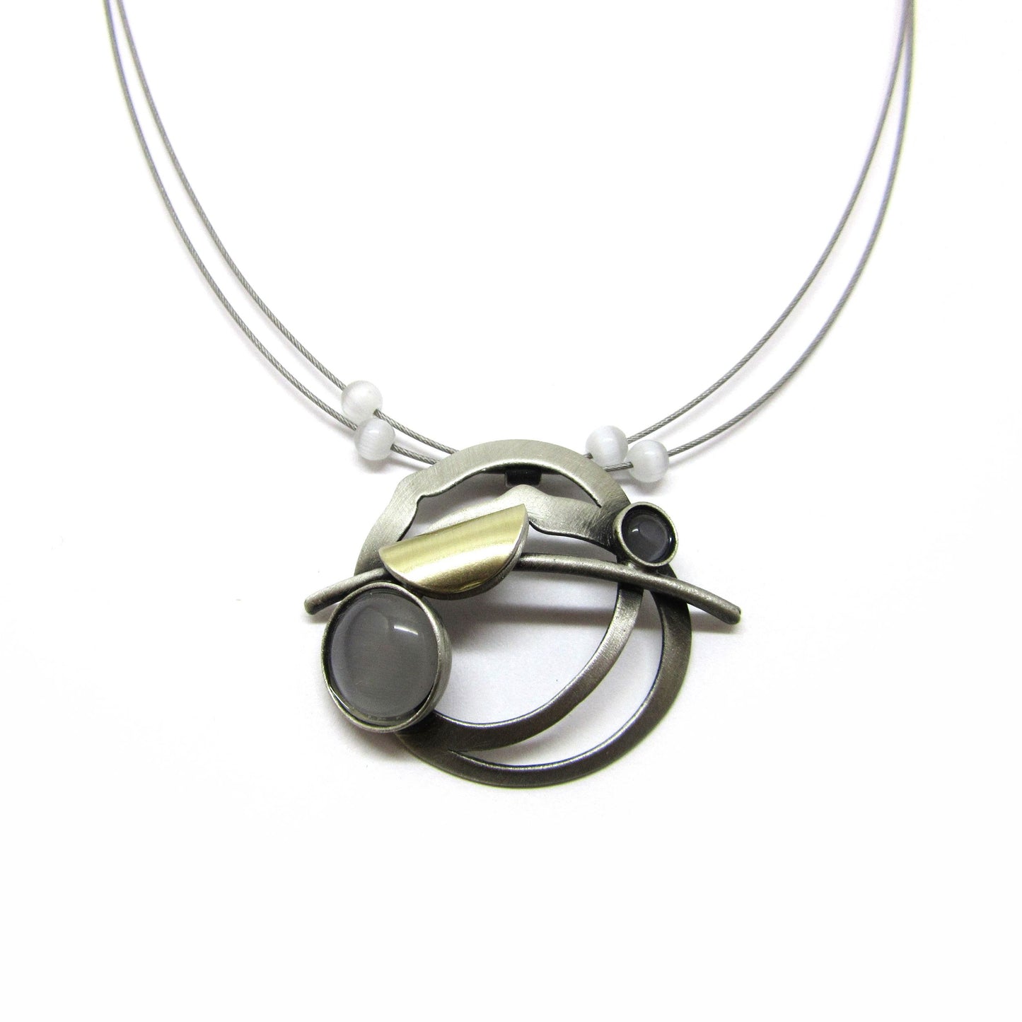 Grey Cats Eye Two-tone Necklace with Magnetic Clasp by Christophe POLY