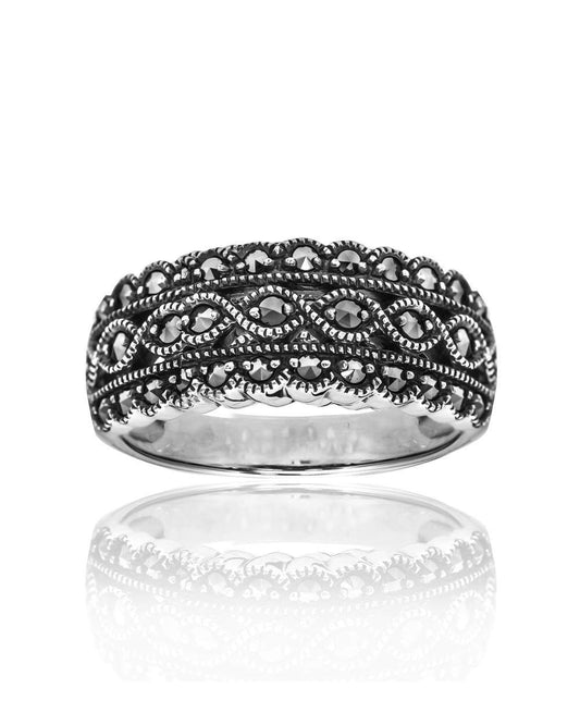 Sterling Silver Marcasite Braided Weave Ring - Everyday Ring - R0677MC