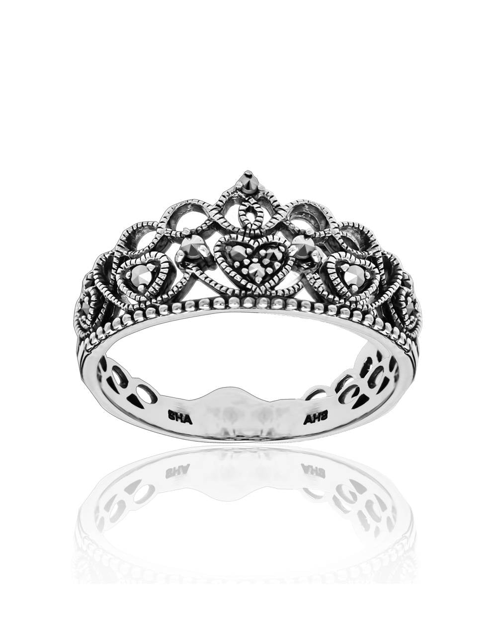 Sterling Silver Marcasite Tiara Crown Ring - Princess Jewellery