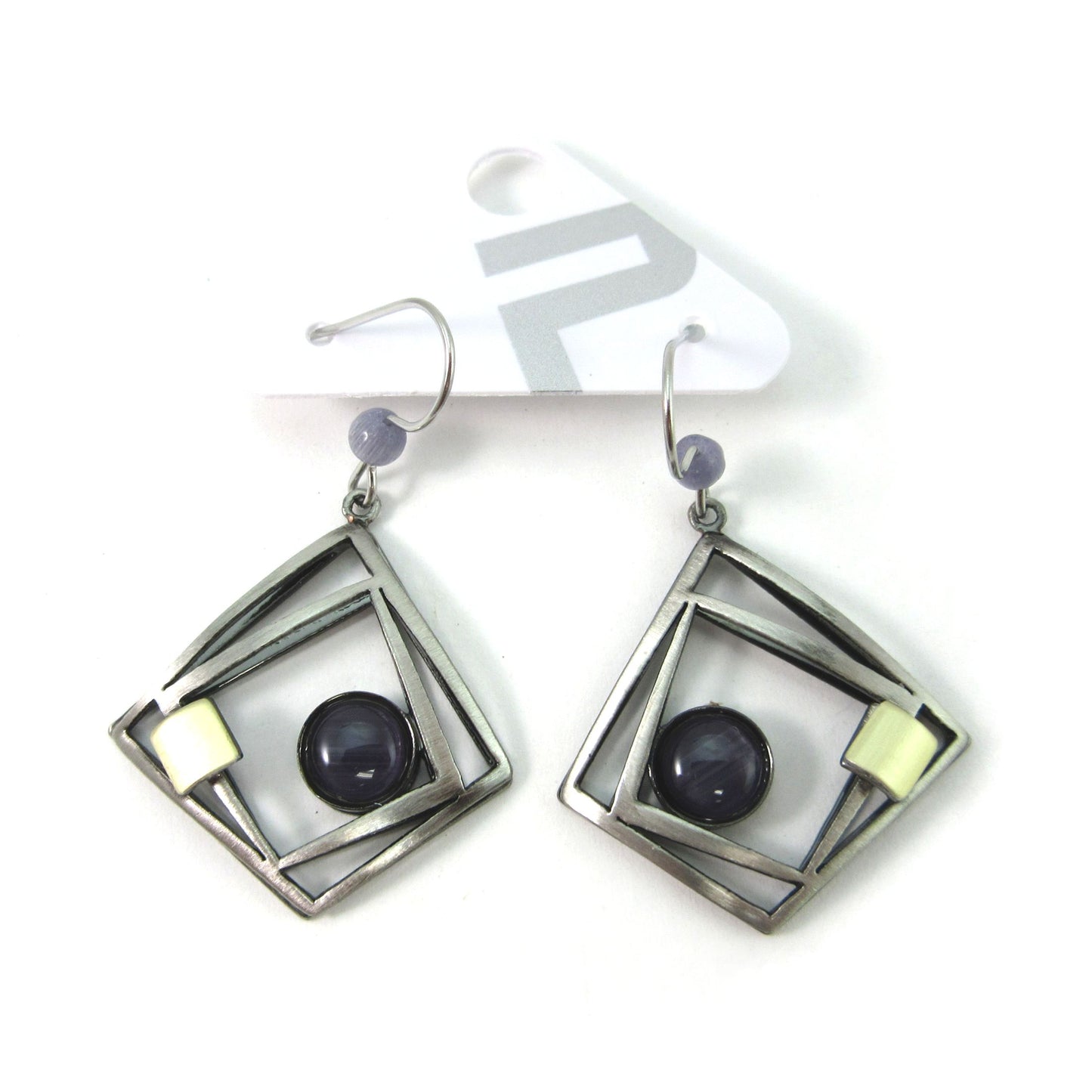 Purple Cats Eye in Square Shape by Christophe POLY - Dangle Earrings