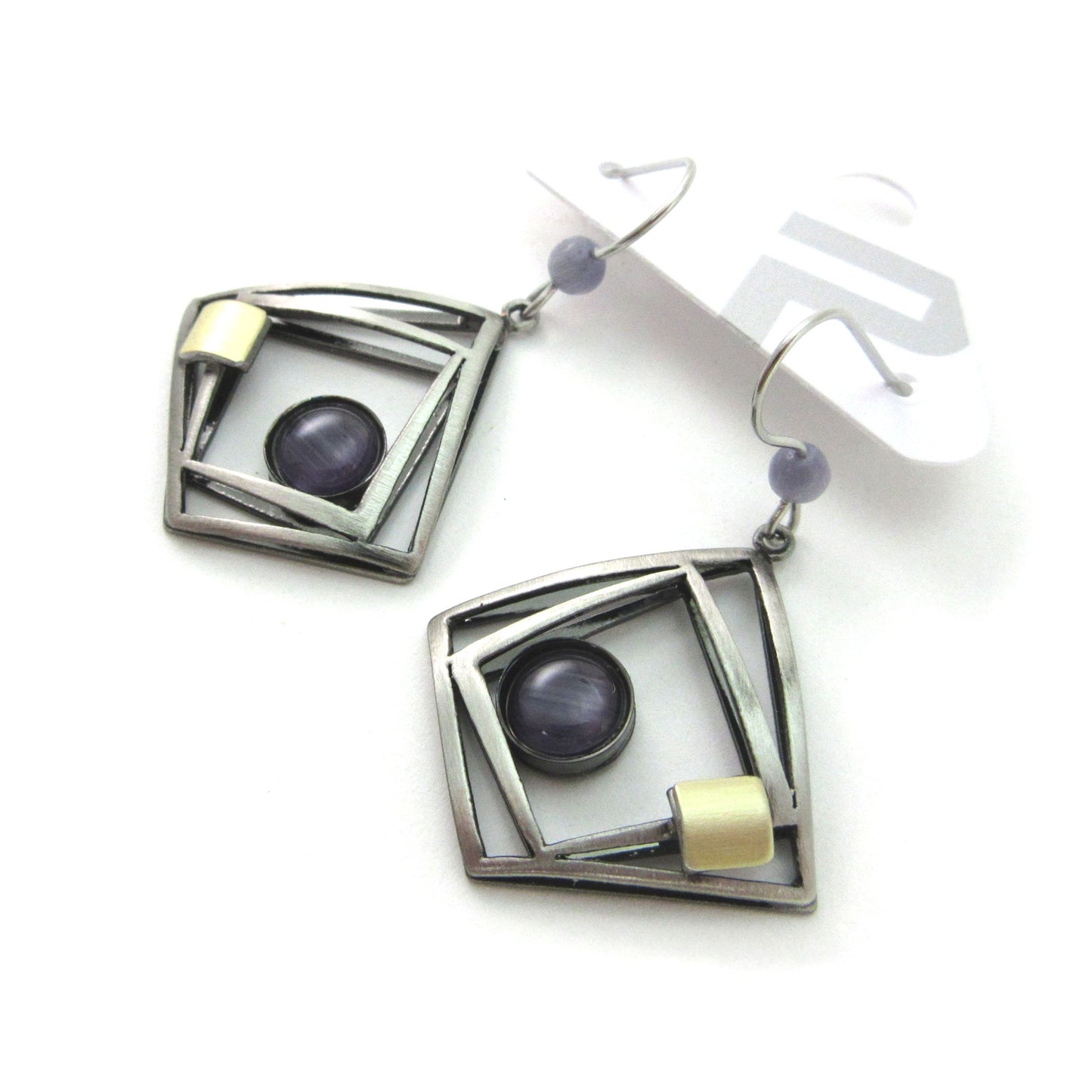 Purple Cats Eye in Square Shape by Christophe POLY - Dangle Earrings