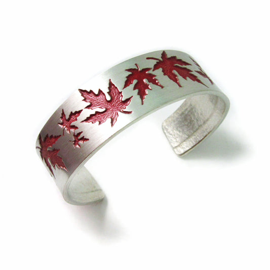 Atlantic Pewter Red Maple Leaf Cuff Bracelet