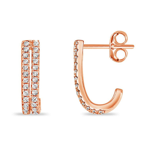 Double row Half-hoops Post-style Earrings with Claw-set Cubic Zirconias