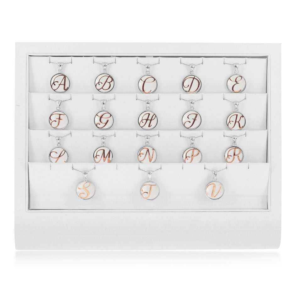 Sterling Silver and Rose Gold Initial Letter Pendants - with Mother of Pearl Backing
