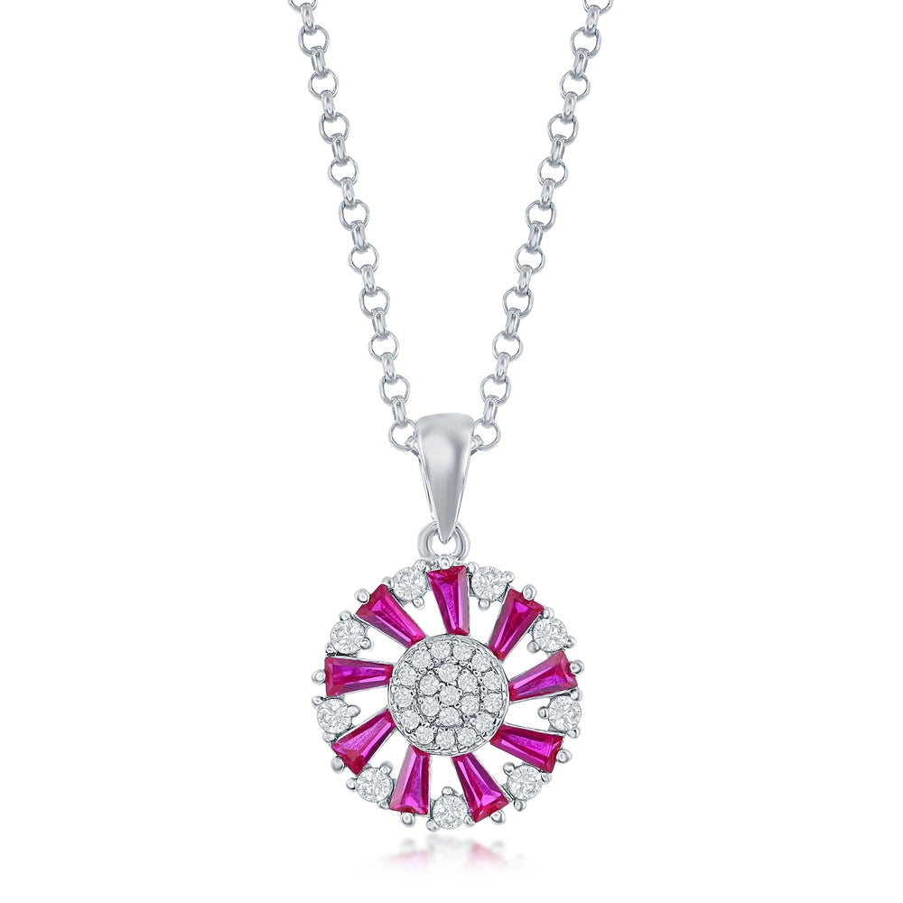 Sterling Silver Pinwheel Pendant with Coloured Cubic Zirconias