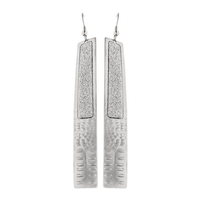 Long Rectangle Sandblasted Steel Dangles - ER464