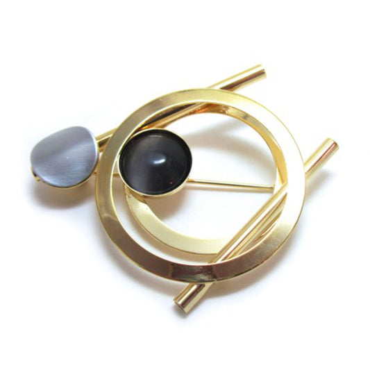 Charcoal Grey Cat's Eye Gold-plated Brooch by Christophe POLY