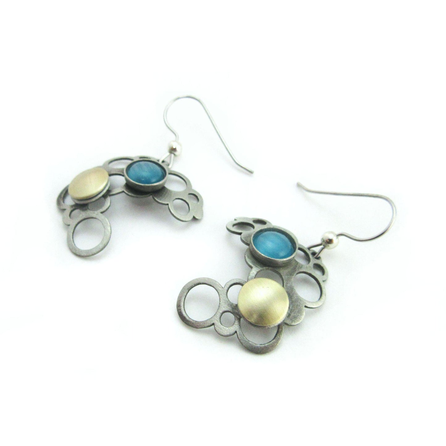 Blue Cats Eye Two-tone Open Circles by Christophe POLY - Dangle Earrings