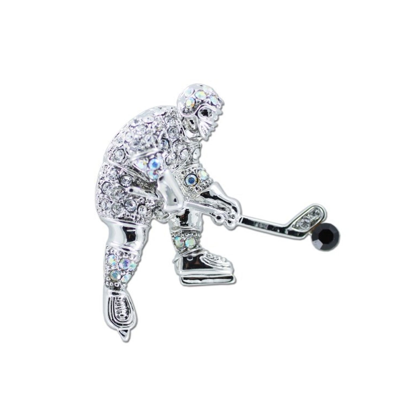 Sparkly Rhinestone Hockey Player Brooch - Jewelry Pin