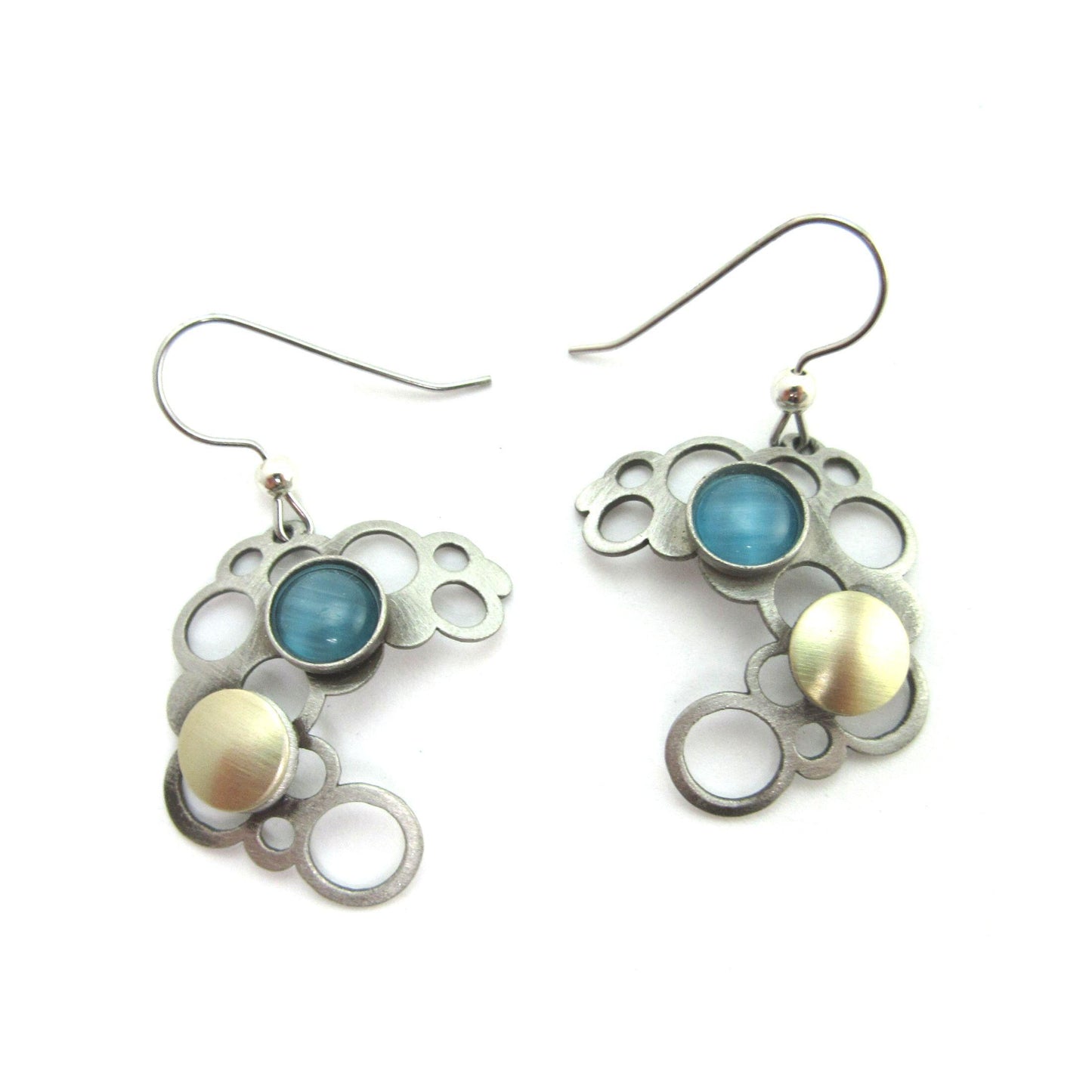Blue Cats Eye Two-tone Open Circles by Christophe POLY - Dangle Earrings