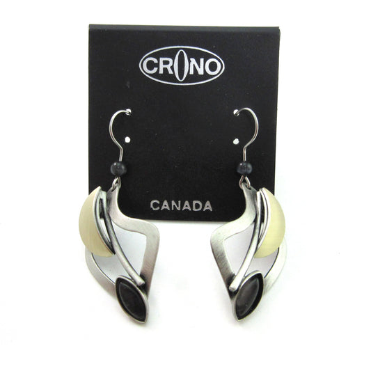 Dark Grey Cats Eye Two-tone Dangle Earrings by Christophe POLY