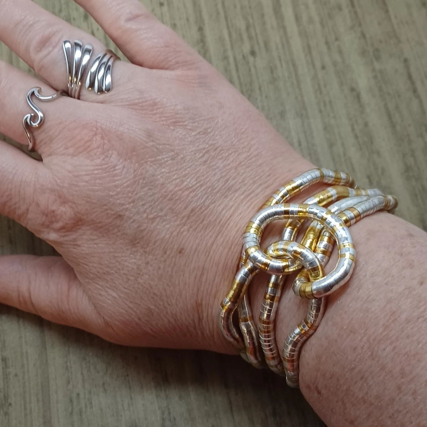 Two-tone (Gold and Silver) Moldable Flexible Bendy Snake Necklace - 5mm Width