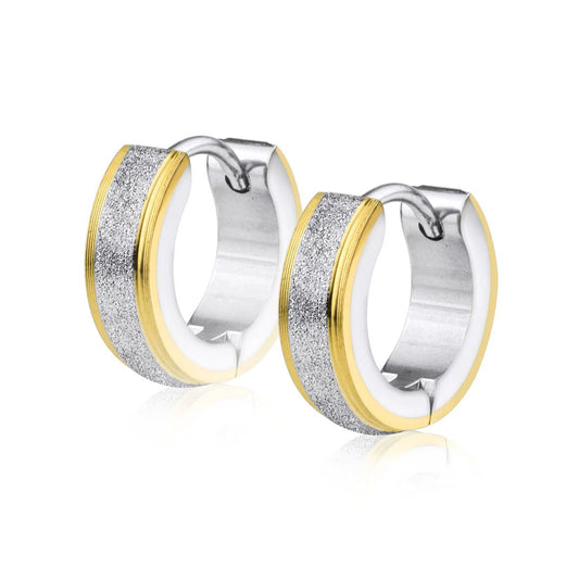 Steel Sandblast Huggies with Gold Edging - Smaller 13mm