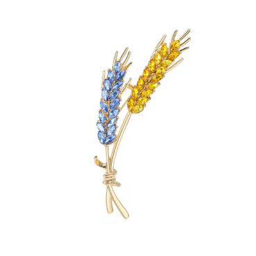 Wheat Sheaves with Blue and Yellow Rhinestones - Ukraine Colors - Jewelry Pin