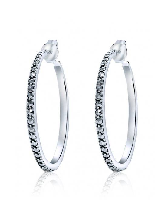 Marcasite 34mm Thin Hoops - Sterling Silver Earrings - MH-E10