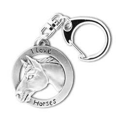 'I Love Horses' Circle Pewter Key Ring - 6054KP