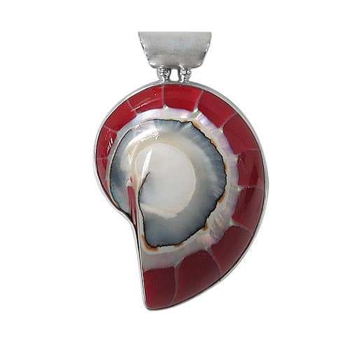 Red Nautilus Shell Sterling Silver Pendant