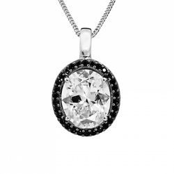 Black and Clear CZ Oval Pendant w/Chain - AR-P44