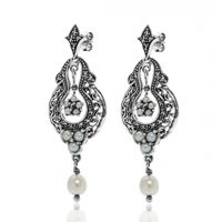 Victorian style Marcasite and Seed Pearl Dangle Earrings