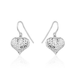 Hammered Sterling Silver Puffed Heart Dangles - AE-97