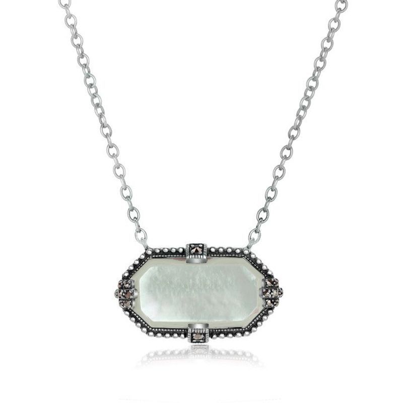 Mother of Pearl Necklace with Marcasite - 01N580SHM - Click Image to Close