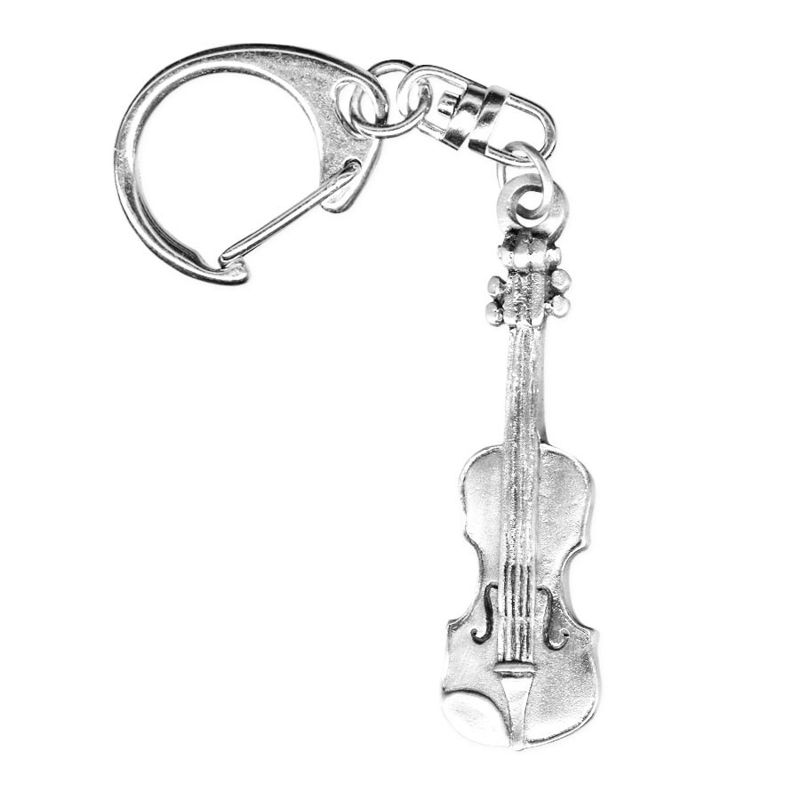 Pewter Violin Musical Instrument Key Ring - 6141KP - Click Image to Close