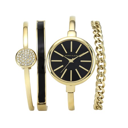 Anne Klein Yellow Gold Bangle Watch & 3 Bracelet Set - 1470GBST - Click Image to Close