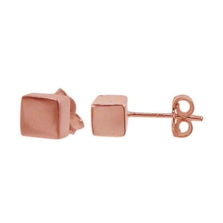 Rose gold Plated Sterling Silver Cube Stud Earrings - Click Image to Close