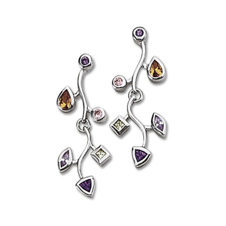 Multi-shade CZ Vine Earrings - Click Image to Close