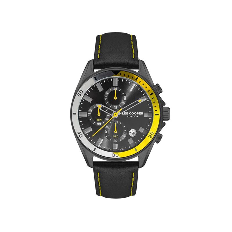 Lee Cooper Men's Watch - Black Band Yellow Accent - LC07290.661 - Click Image to Close