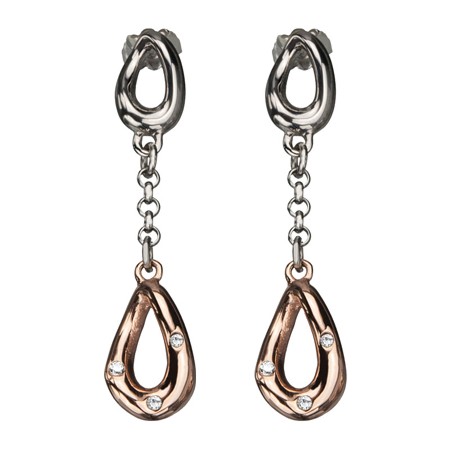 Rose Gold plated Steel Twist Dangles w/CZs - Click Image to Close