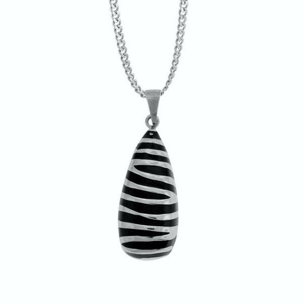 Steel Teardrop Pendant with Black Zebra Stripes - SSP4807 - Click Image to Close